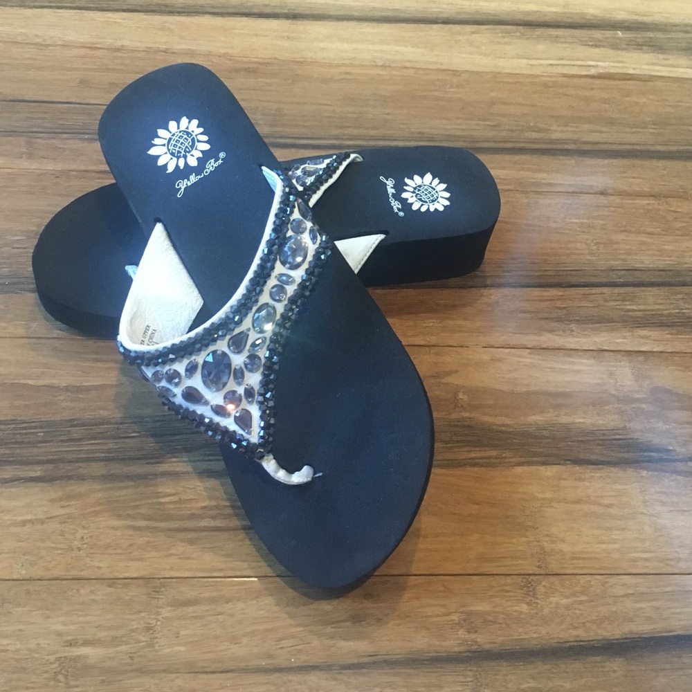 Yellow box flip flops